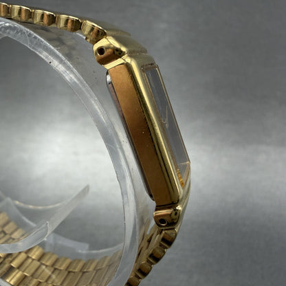 Seiko Tank Watch Women 13mm Blue Dial Gold Tone Rectangle 2E20-6759 New Batt ABC3