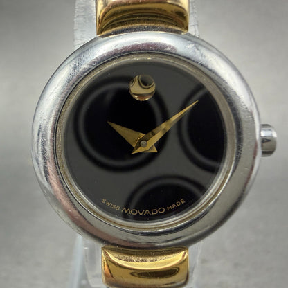 Movado Harmony Watch Women 23mm Black Dial Two Tone bangle Round New Battery NH11