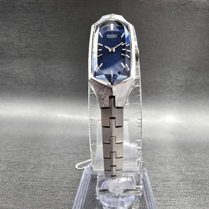Seiko Watch Women 12mm Blue Dial Silver Tone Rectangle 1320-5339 New Battery JP35