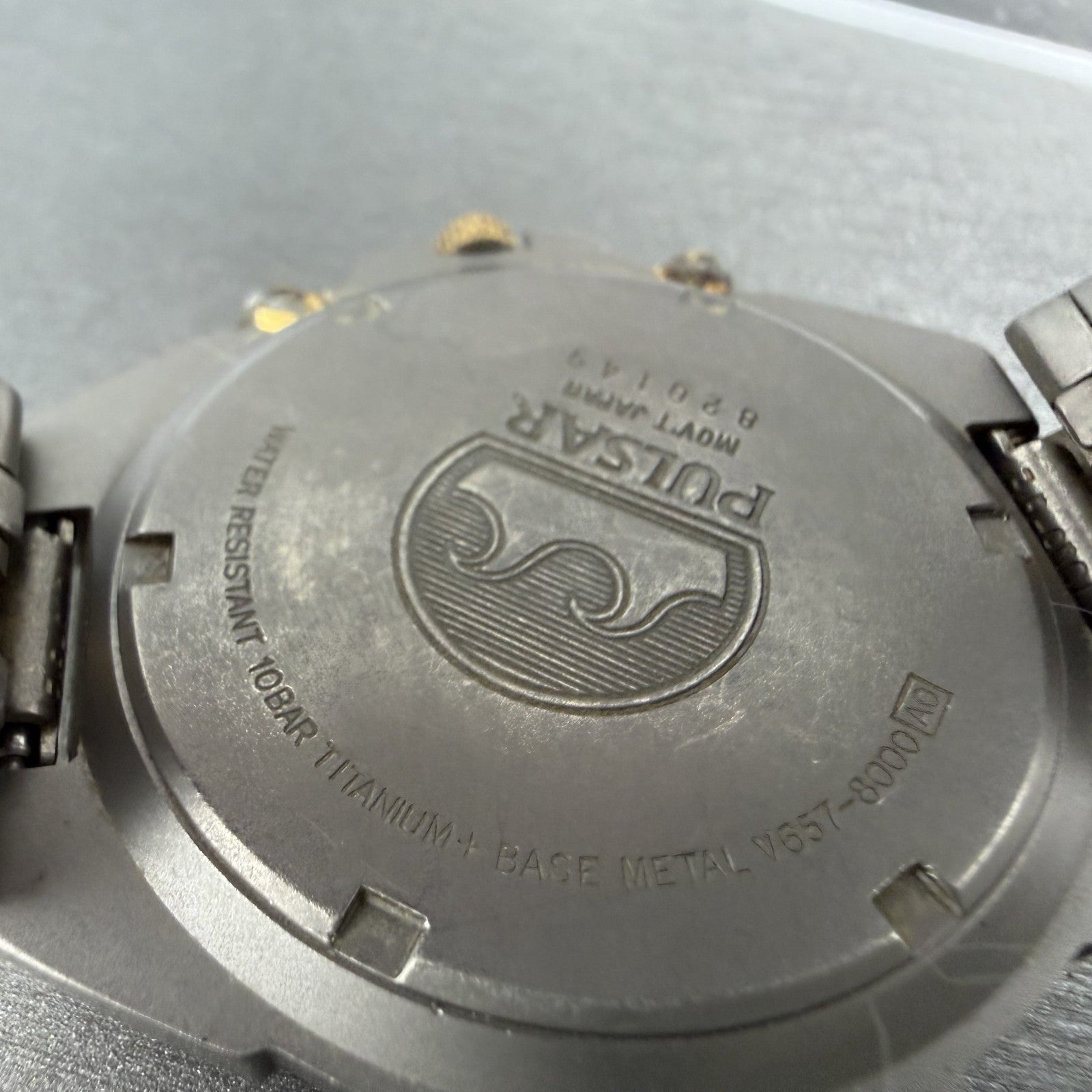 Pulsar Chronograph Watch Men 41mm Blue Dial Titanium Date V657-8000 PARTS10