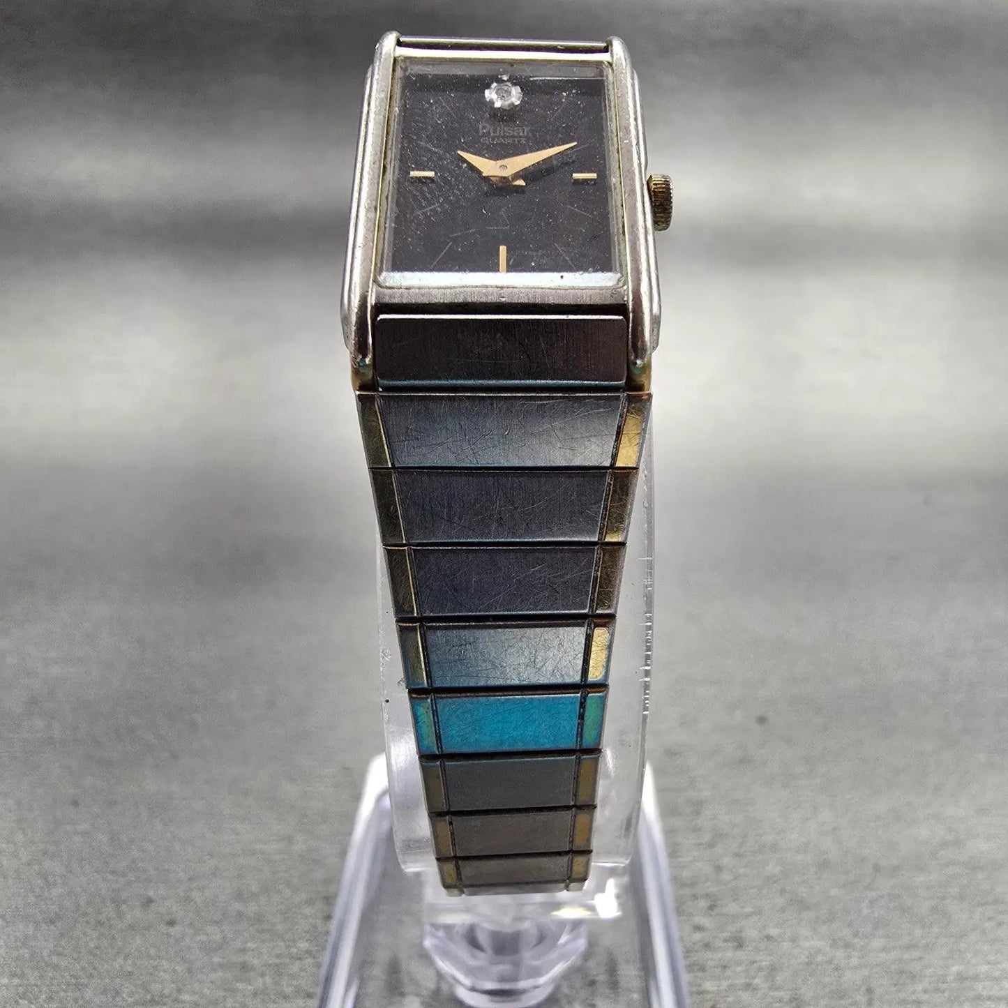 Seiko Pulsar Watch Women 16mm Black Dial Two Tone Rectangle Y580-5169 New Batt5