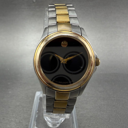 Movado Museum Watch Women 26mm Black Dial Two Tone Round 81 E4 1839 New BatteryA0