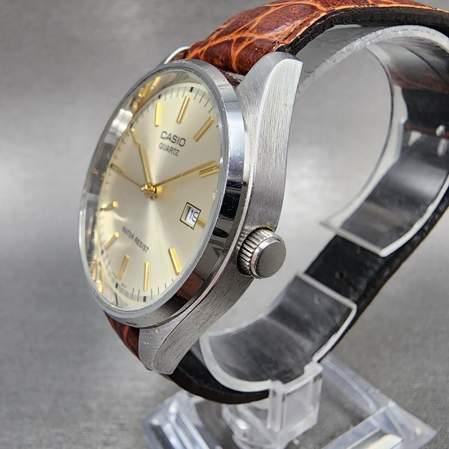 Casio Watch Men 37mm Champagne Dial Silver Tone Date MTP1175 New Battery3