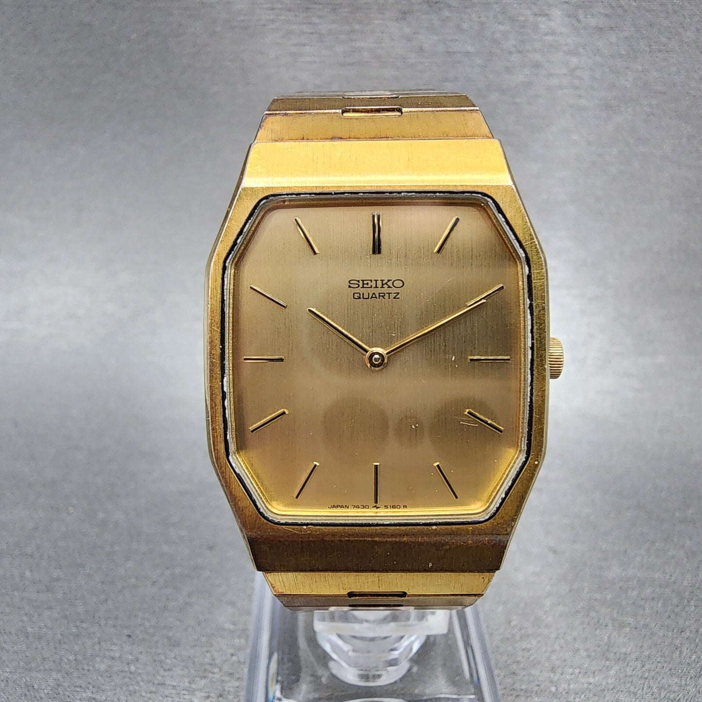 Seiko Tank Watch Men 28mm Gold Dial Gold Tone Octagon 74305079 New battery0