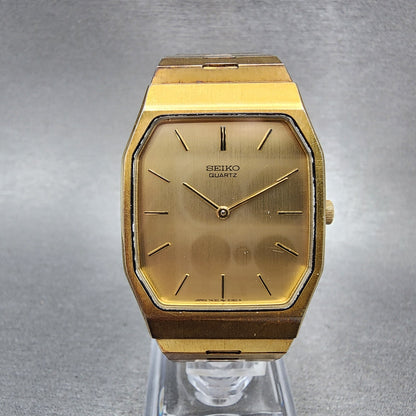 Seiko Tank Watch Men 28mm Gold Dial Gold Tone Octagon 74305079 New battery0