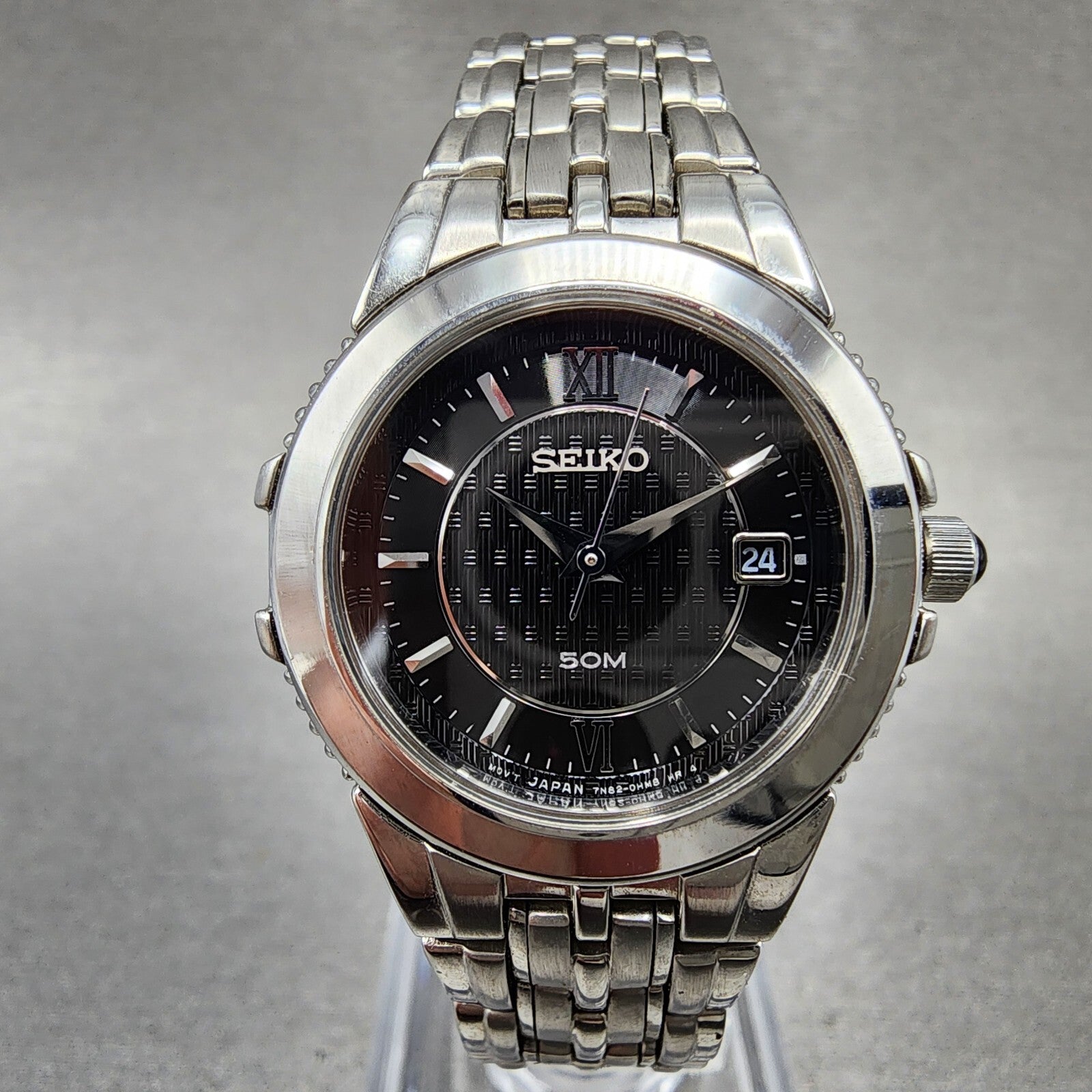 Seiko Watch Women 26mm Black Dial Silver Tone Date 7n820dh0 New Battery0