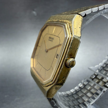 Seiko Tank Watch Men 29mm Champagne Dial Gold Tone Date Octagon 6439-5039 PARTS3