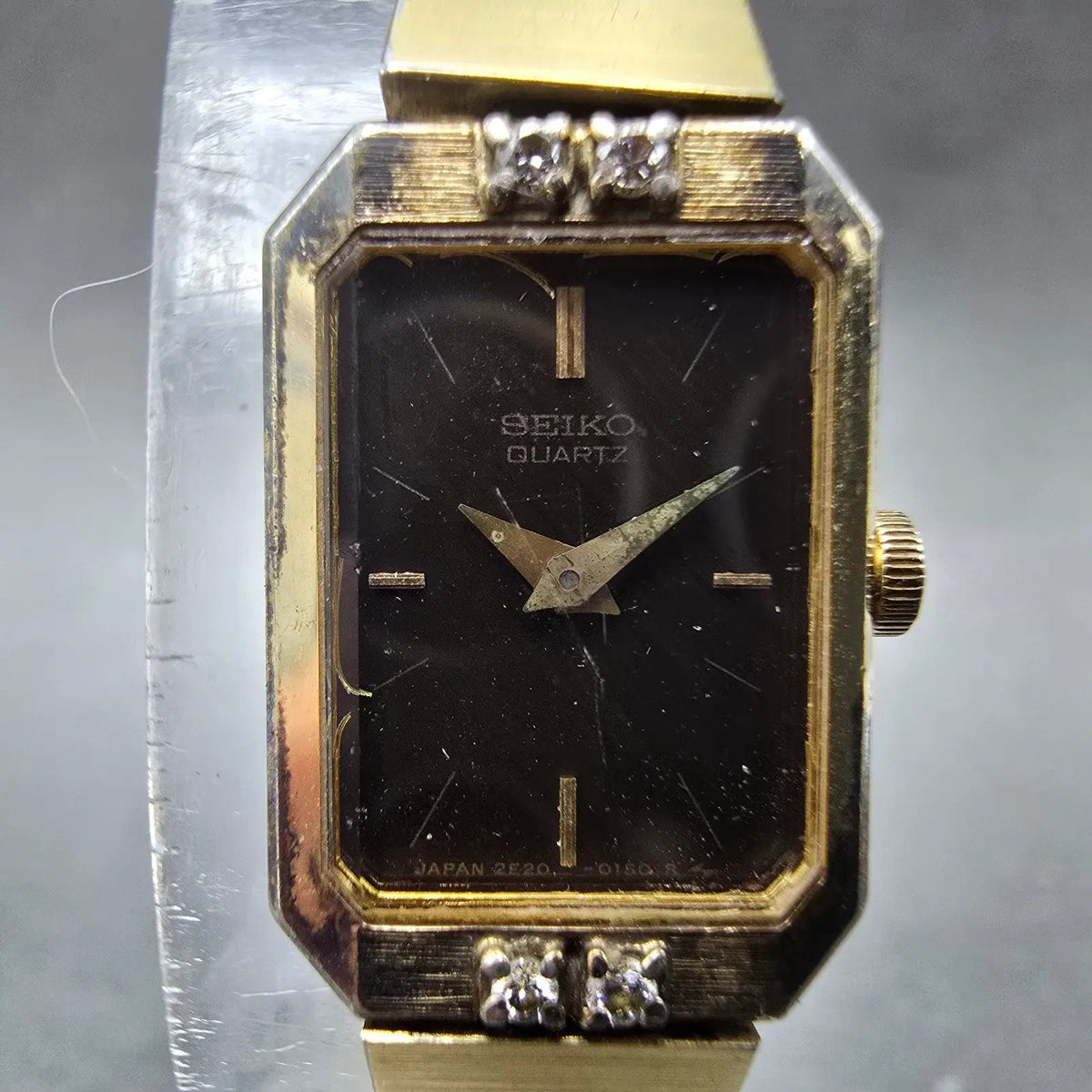 Seiko Watch Women 14mm Brown Dial Gold Rectangle Diamonds 2e20-5099 New Battery1