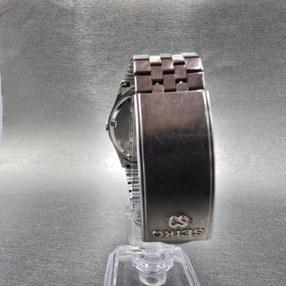 Seiko SQ Watch Men 34mm Blue Dial Silver Daydate 7123-8430 Round PARTS VTG8