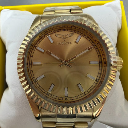 Invicta Specialty Watch Men 41mm Gold Dial Gold Tone Round Fluted Bezel 690041