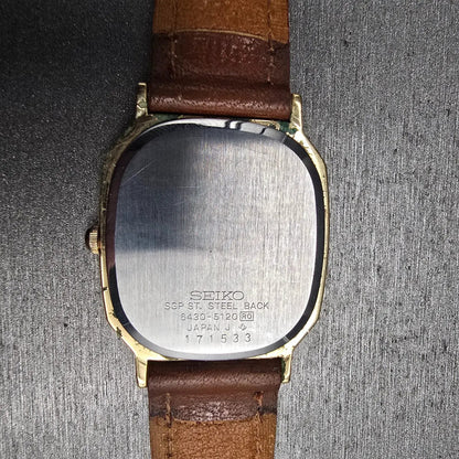 Seiko Watch Men 29mm Champagne Dial Gold Tone Rectangle 6430-5120 New Battery10