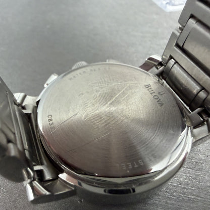 Bulova Chronograph Watch Women 30mm White Dial Silver Tone Date 96R19 New BattAB9