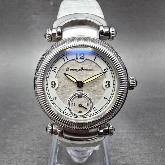 Tommy Bahama Watch Women 29mm White Dial  Steel Leather Round TB2079 New Battery0