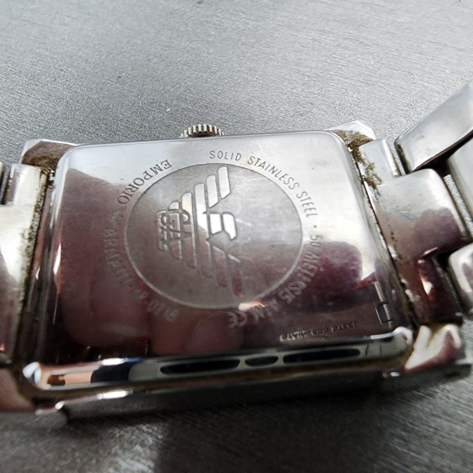 Emporio Armani Tank Watch Men 26mm Cream Dial Silver Tone Rectangle New Battery9