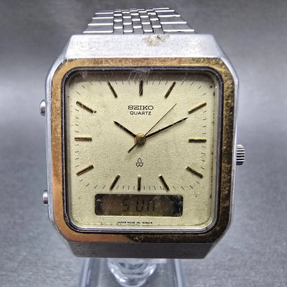 Seiko Analog Digital Watch Men 31mm Champagne Dial Two Tone H449-5050 New Batt0