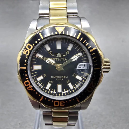 Invicta Dive Watch Women 27mm Black Dial Two Tone Date 7063 Round New Battery0
