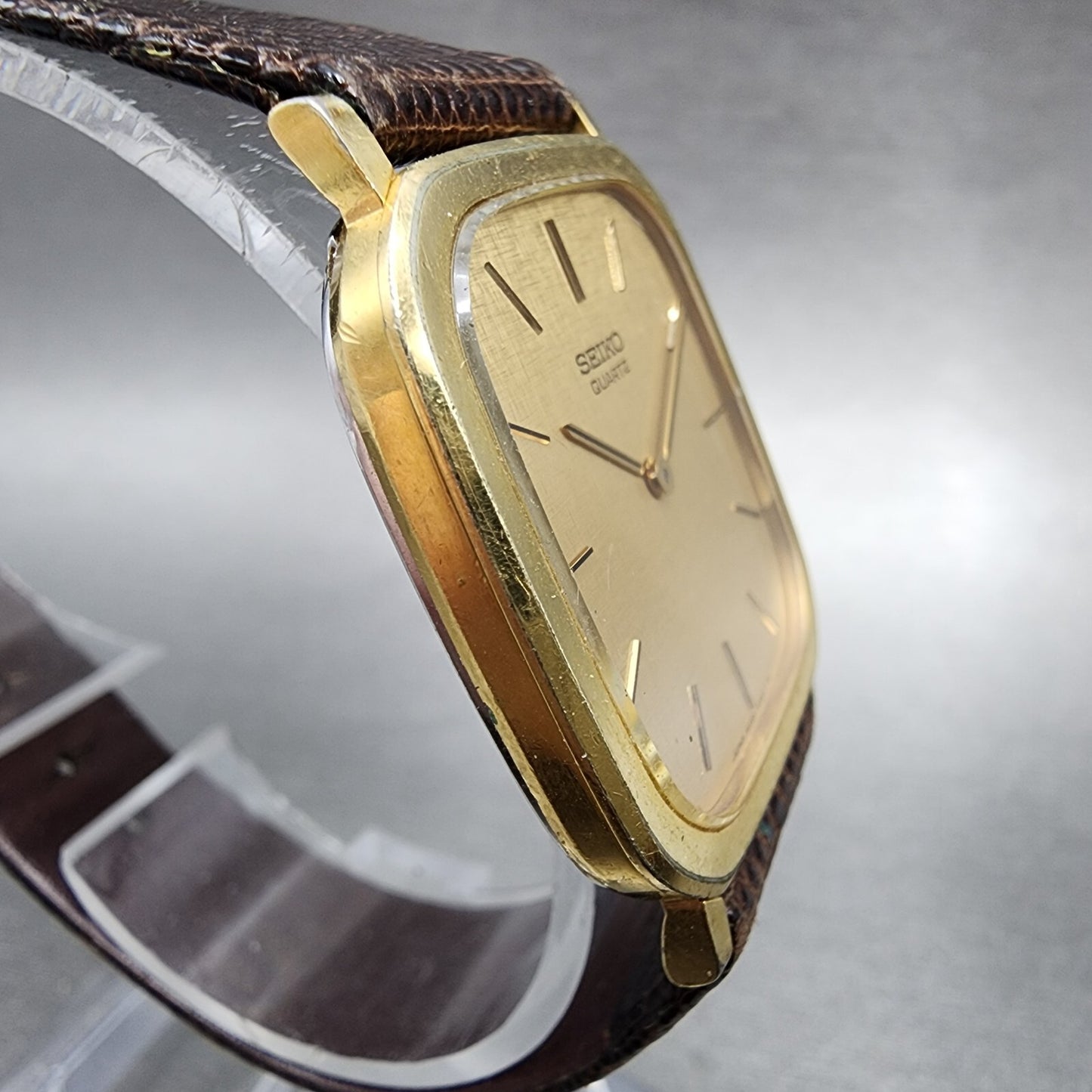 Seiko Tank Watch Men 28mm Gold Dial Gold Tone Rectangle 60205049 New Battery3