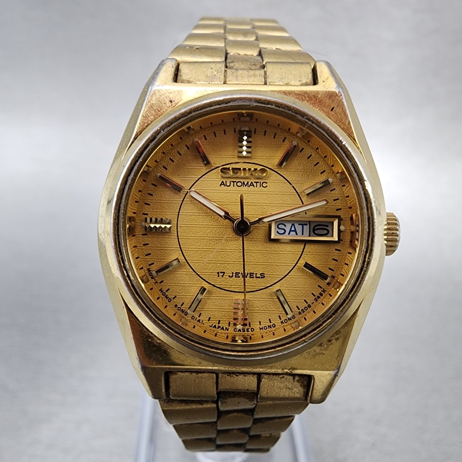 Seiko Automatic Watch Women 25mm Champagne Dial Gold Tone Daydate 42060469 Runs0
