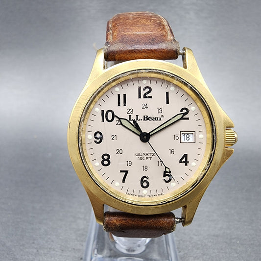 VTG LL Bean Watch Men 34mm Gray Dial Gold Tone Date Round  PARTS