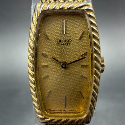 Seiko Tank Watch Women 14mm Champagne Dial Gold Tone 1320-5959 New Battery VTG1