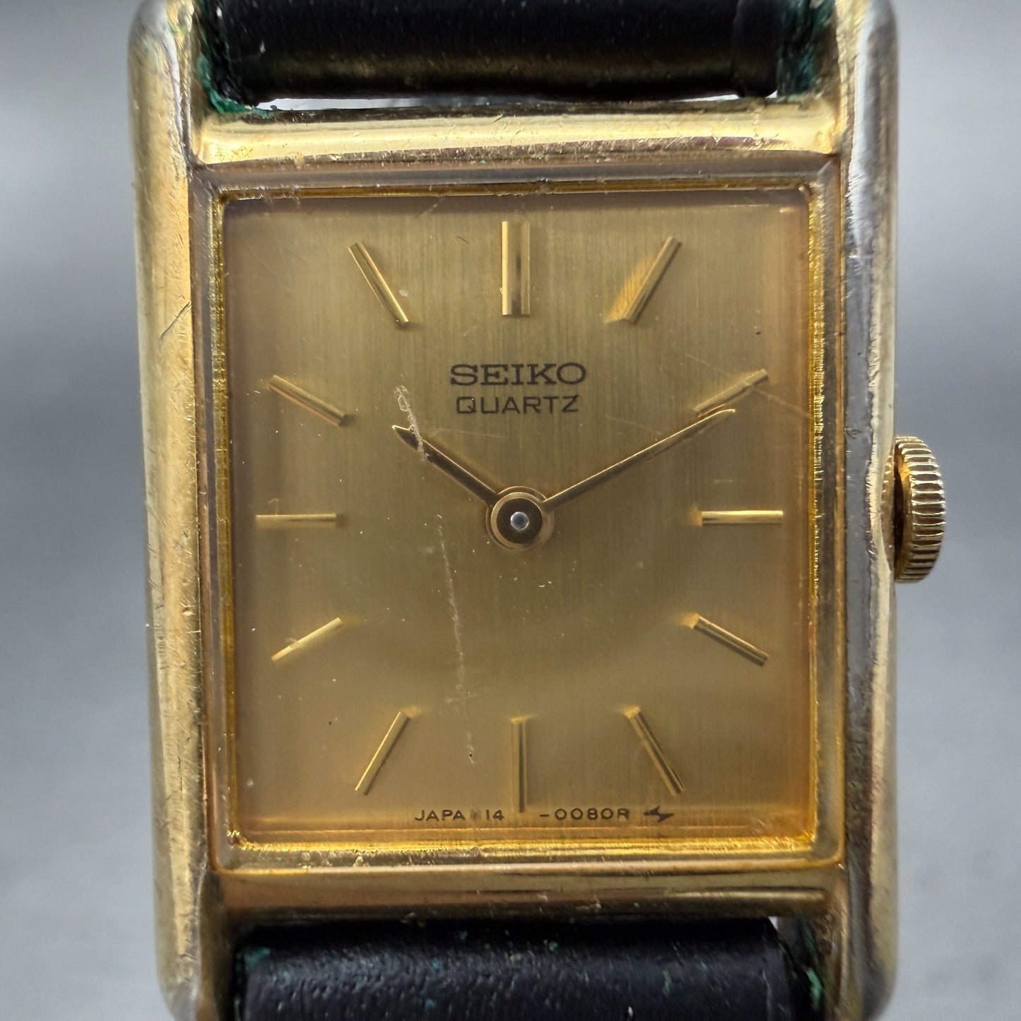 Seiko Tank Watch Women 18mm Champagne Dial Gold Tone VTG 1400-5039 New Battery1