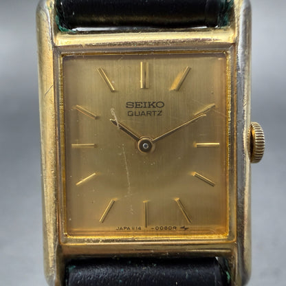 Seiko Tank Watch Women 18mm Champagne Dial Gold Tone VTG 1400-5039 New Battery1