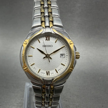 Seiko Watch Women 26mm Silver Dial Two Tone Date Round 7n820at0 New Battery0