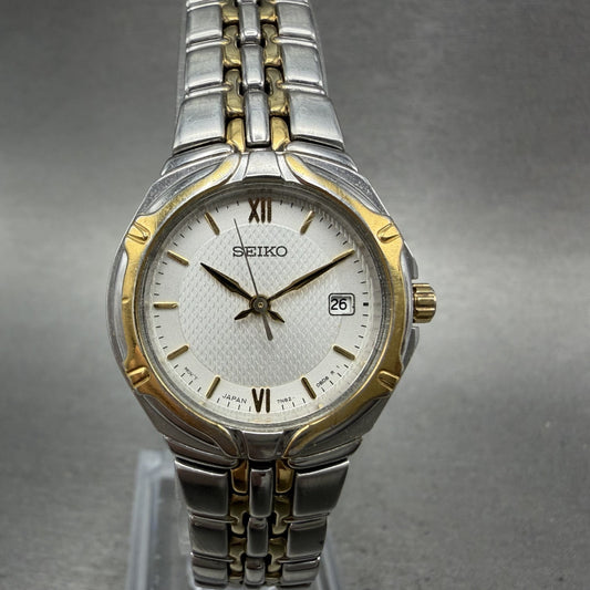 Seiko Watch Women 26mm Silver Dial Two Tone Date Round 7n820at0 New Battery0