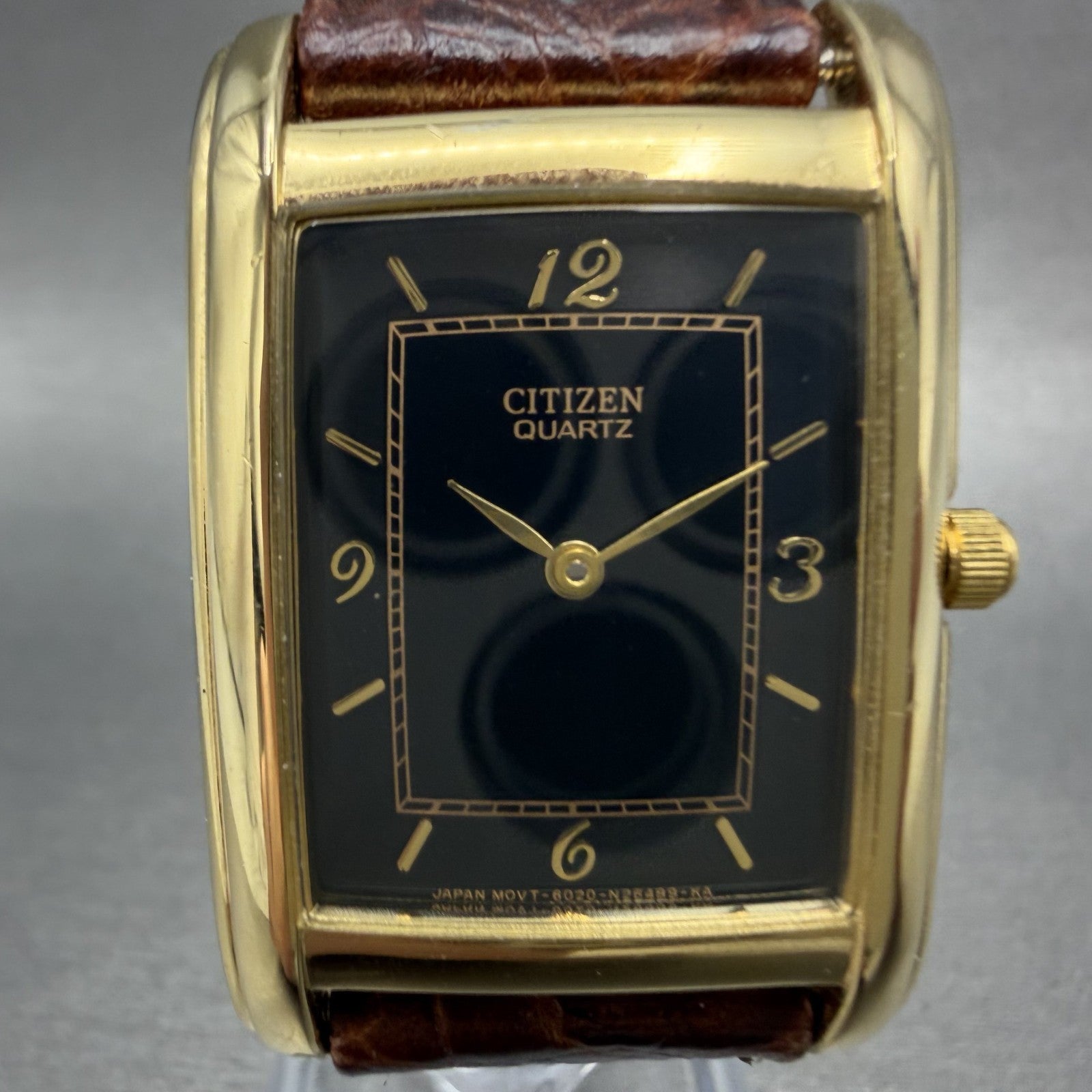 Citizen Tank Watch Men 26mm Black Dial Gold Tone Rectangle 6020-S41908 New Bat Z1