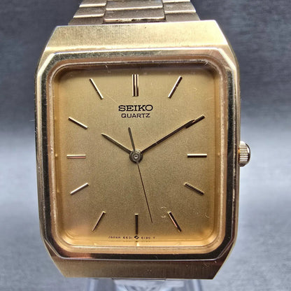 Seiko Tank Watch Men 27mm Gold Dial Gold Tone Rectangle 6531-5129 New Battery2