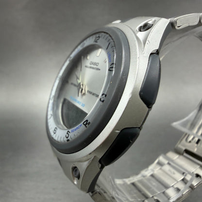Casio Illuminator Watch Men 40mm Analog Digital Silver Alarm Chrono AW-80 NewBat2