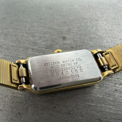 Citizen CQ Tank Watch Women 13mm Black Dial Gold Tone 2250-229932 New Battery9