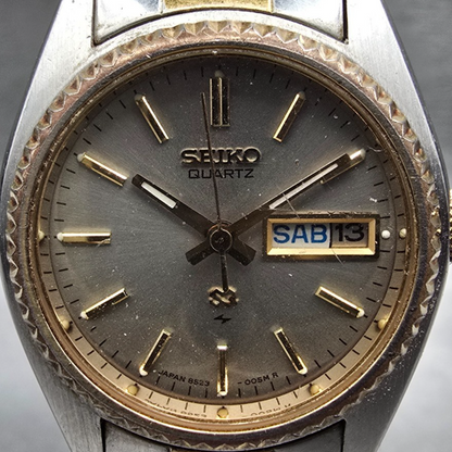 Seiko SQ Watch Women 24mm Gray Dial Two Tone Daydate Round 8523-0050 New Battery1