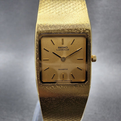 Seiko Lassale Tank Watch Women 17mm Champagne Dial Gold Tone 67305019 New Batt1