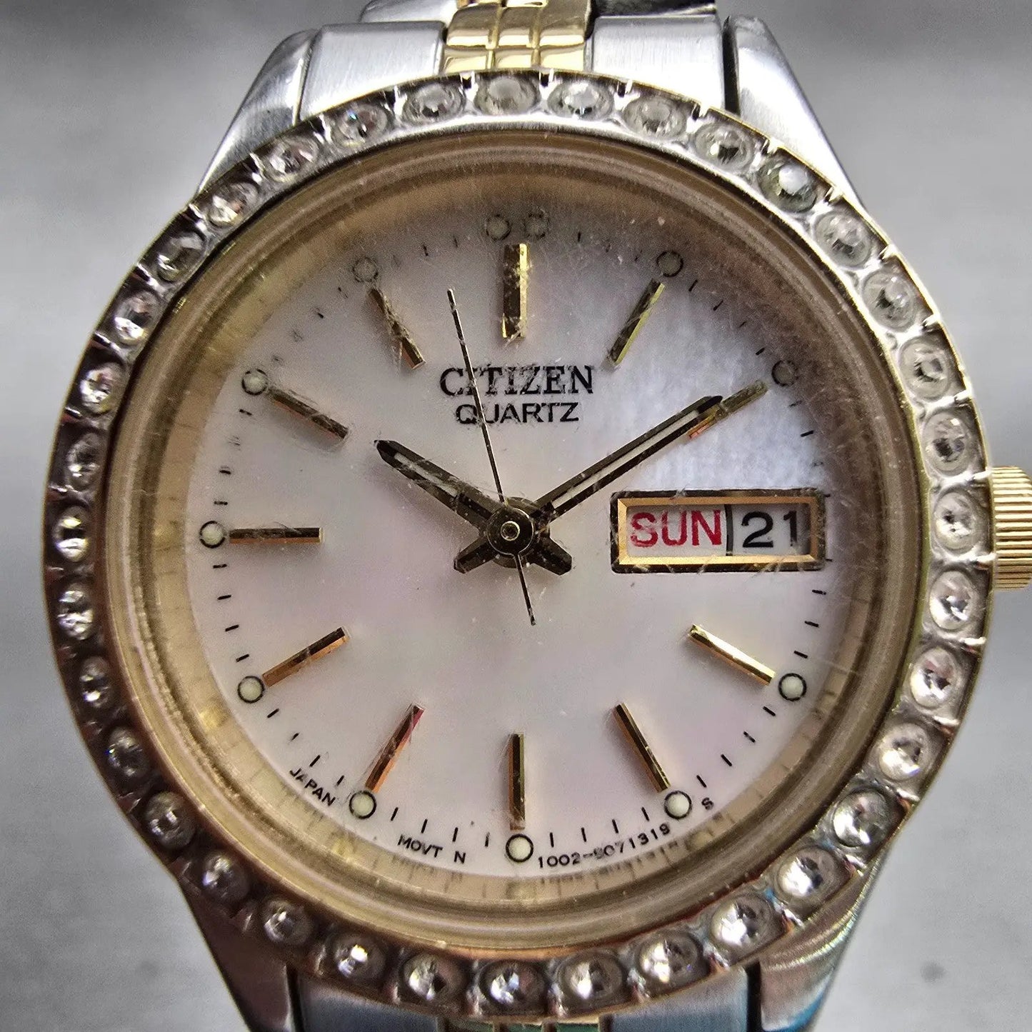 Citizen Watch Women 25mm MOP Dial Two Tone Daydate Gemmed 1002-S044464 New Batt1