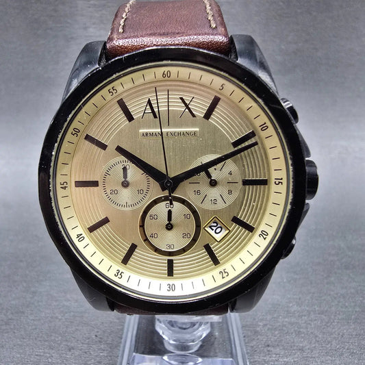 Armani Exchange Chronograph Watch Men 44mm Champagne Dial Black Tone New Battery0