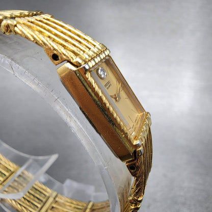 Seiko Tank Women 12mm Champagne Dial Gold Tone 2e205269 New Battery3