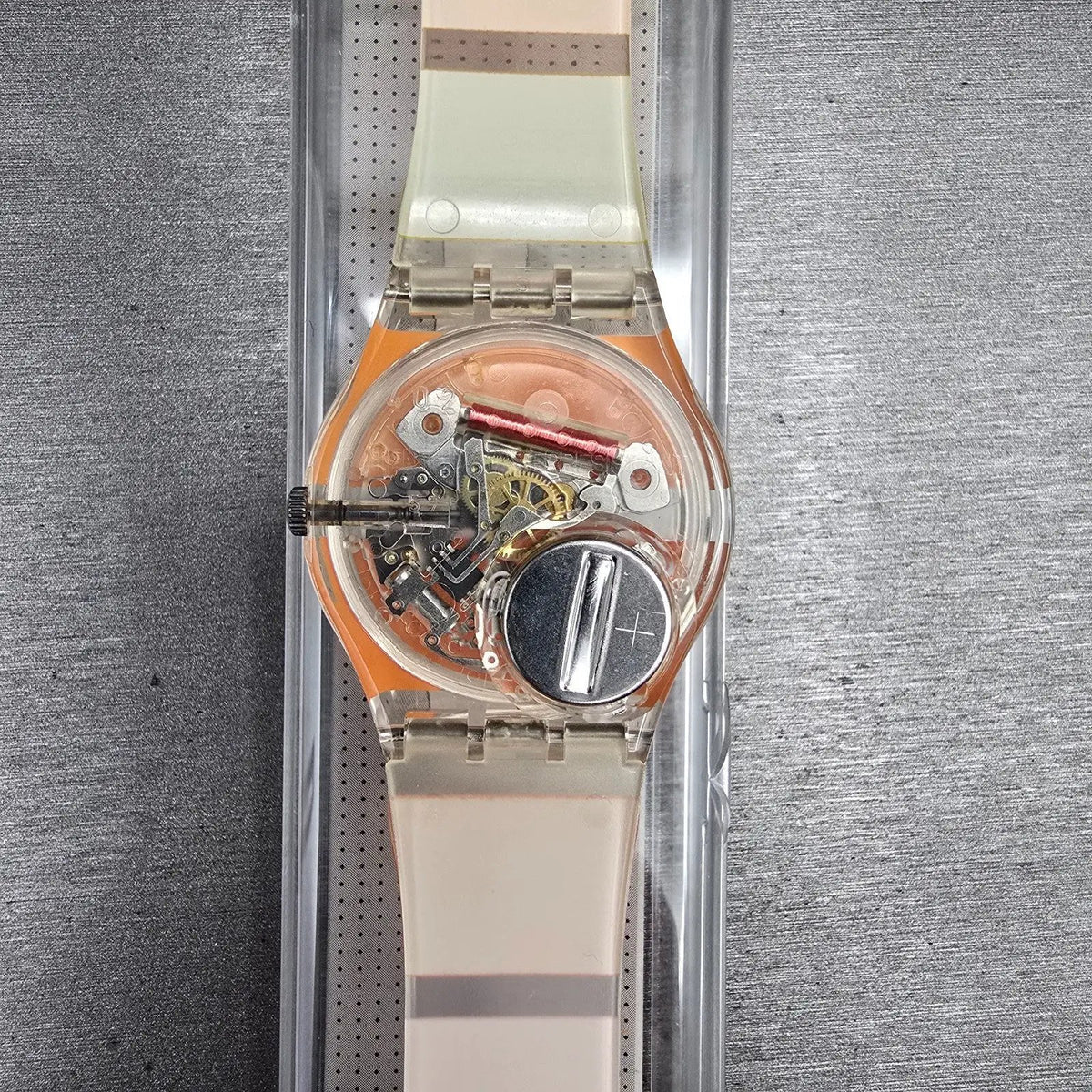 Swatch Orange Painted Time Watch Men 34mm Clear Case GK378 New Battery NOS8