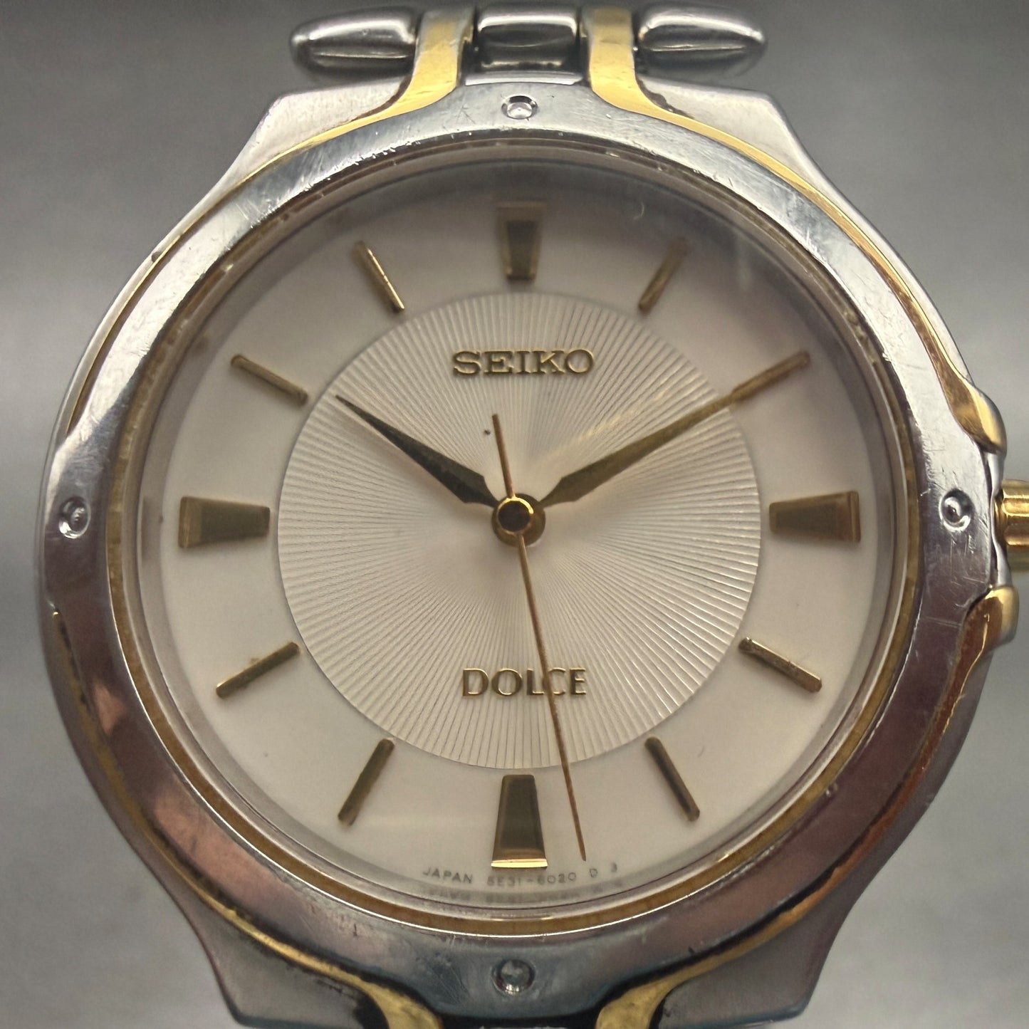 Seiko Dolce Watch Men 33mm Champagne Dial Two Tone Round 5E31-6010 New Battery1