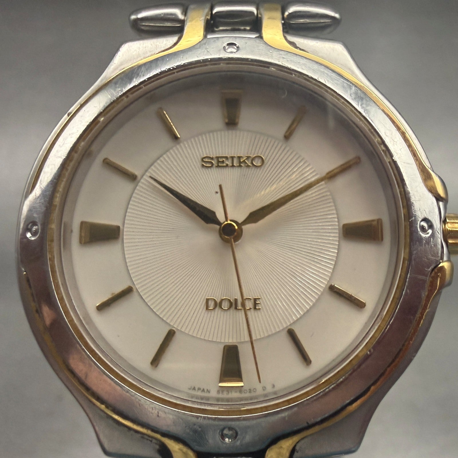 Seiko Dolce Watch Men 33mm Champagne Dial Two Tone Round 5E31-6010 New Battery1