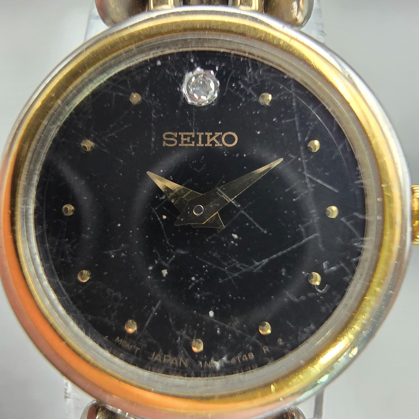 Seiko Watch Woman 20mm Black Dial Two Tone Round 1N00-1D99 New Battery Vintage1