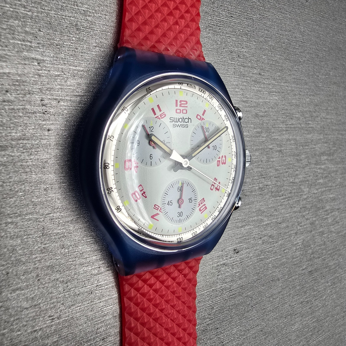 Swatch Chrono JFK Watch Men 37mm White Dial Blue Case SCN103 New Battery NOS3