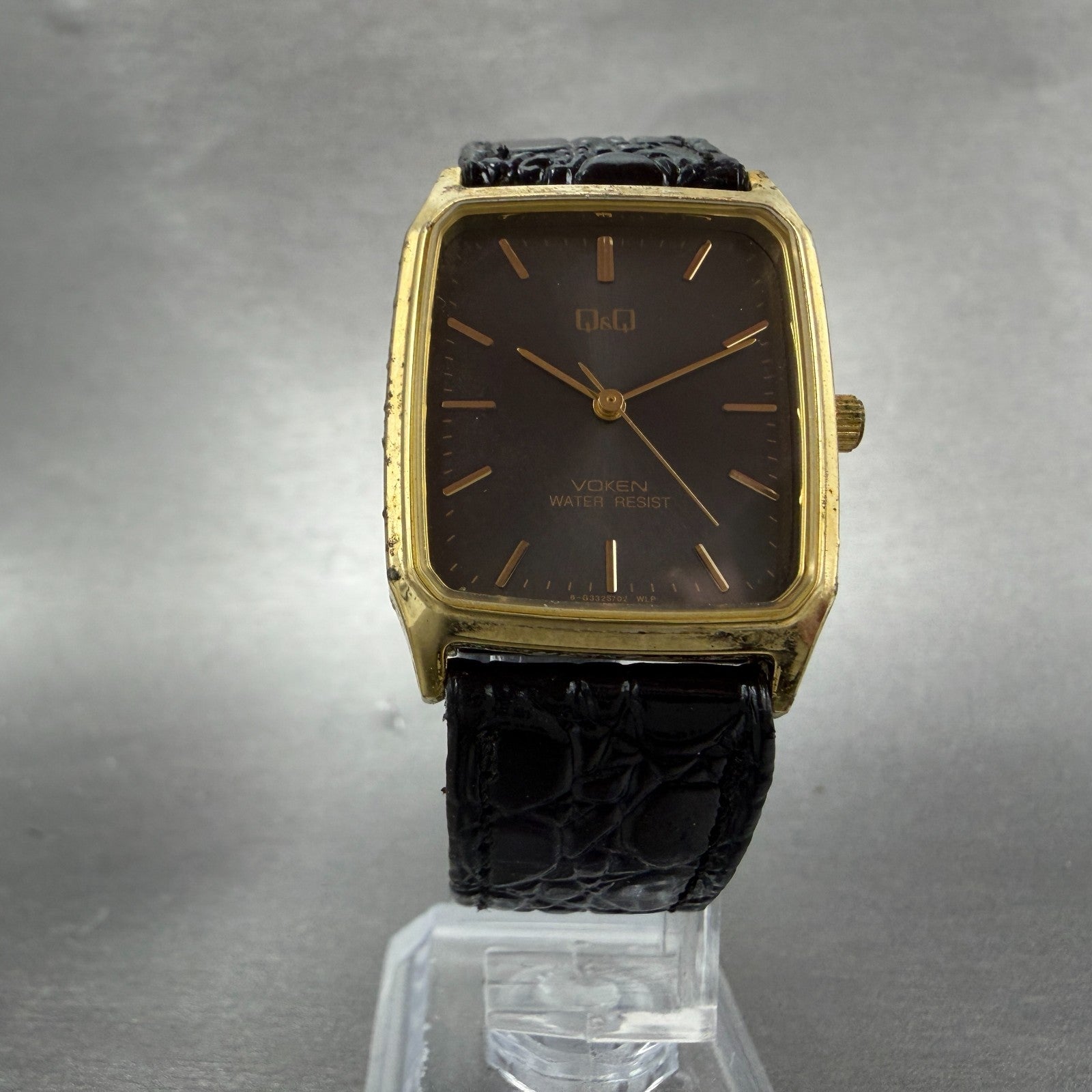 Citizen Q&Q tank Voken Watch Unisex 26mm Gray Dial Gold Tone Rectangle New Batt5