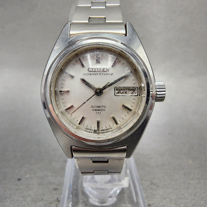 Citizen Cosmotron V2 Automatic Watch Women 25mm Silver Dial Steel Daydate Runs0