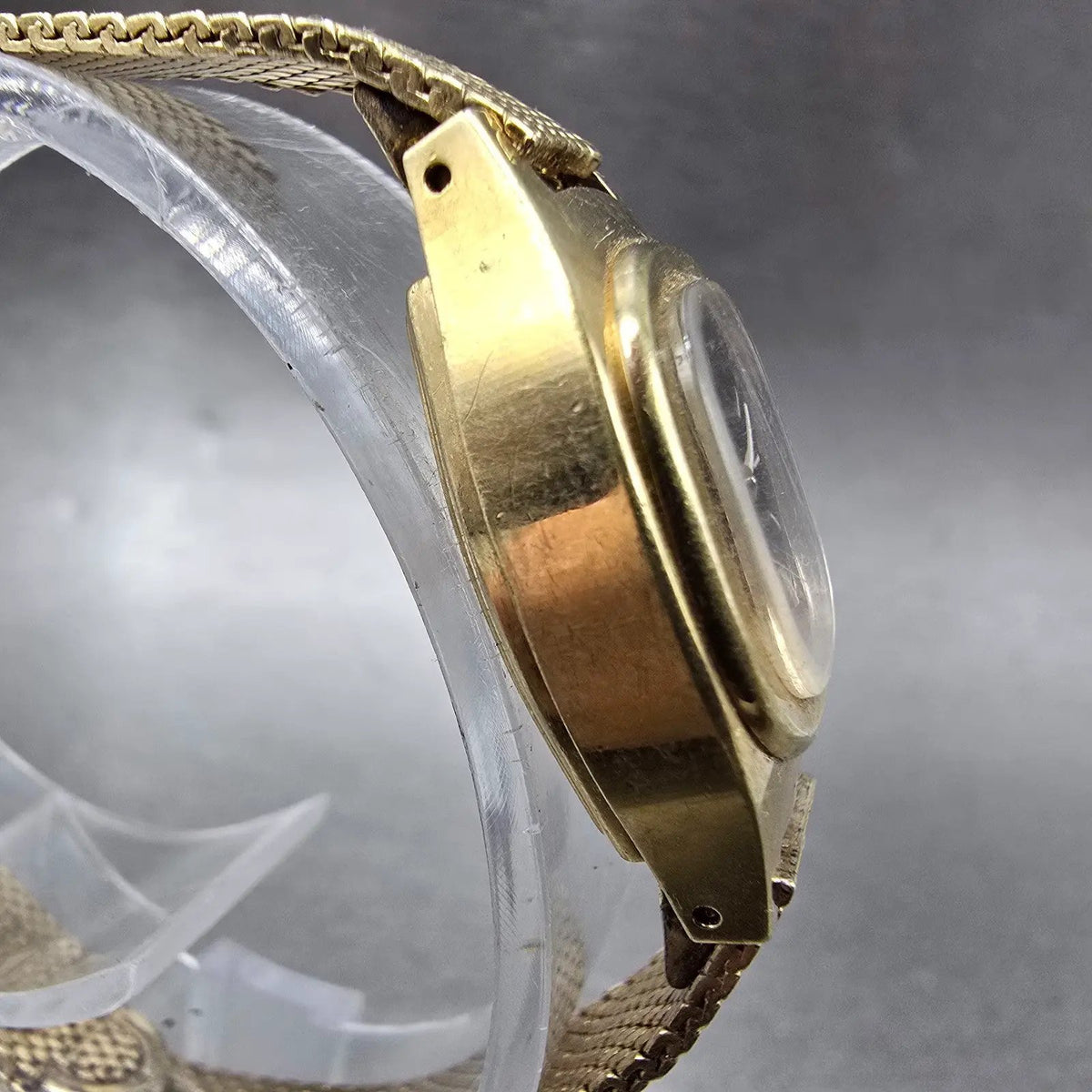 Bulova Accutron Watch Women 18mm Brown Dial Gold Tone Rectangle Mesh band PARTS4