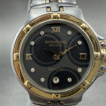 Raymond Weil Parsifal Watch Women 27mm Black Dial Two Tone Date 9990 New battery1