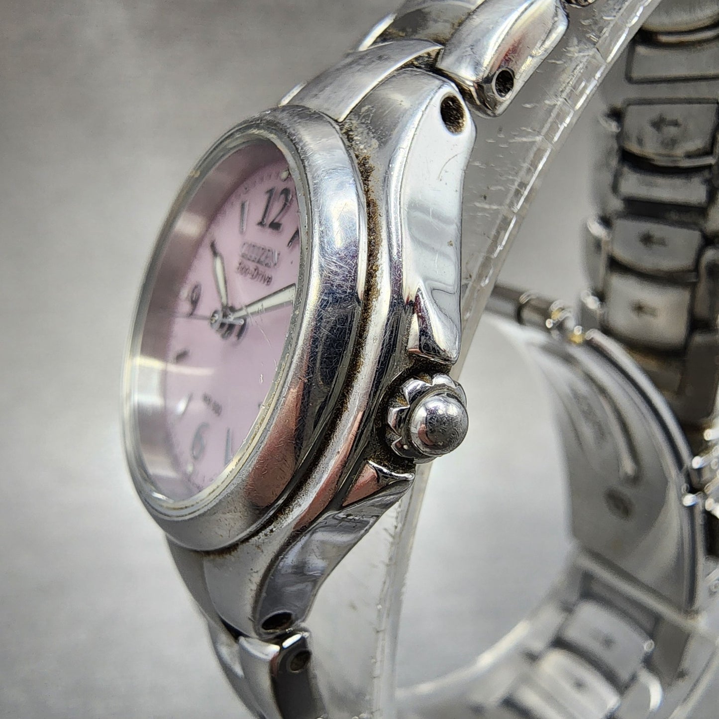 Citizen EcoDrive Watch Women 25mm Pink Dial Steel Date Round Date Round Runs2