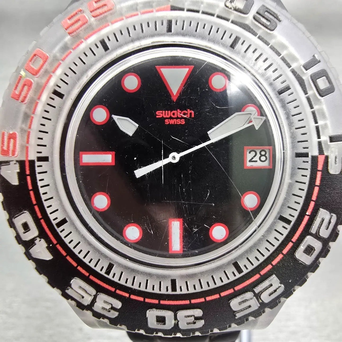 Swatch Scuba Libre Stormy watch Men 44mm Black Dial Clear Date SUUK400 New BattG1