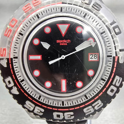 Swatch Scuba Libre Stormy watch Men 44mm Black Dial Clear Date SUUK400 New BattG1
