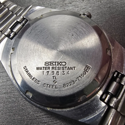Seiko SQ Watch Men 36mm Black Dial Silver Tone Daydate Round 8223-7150 New Batt10